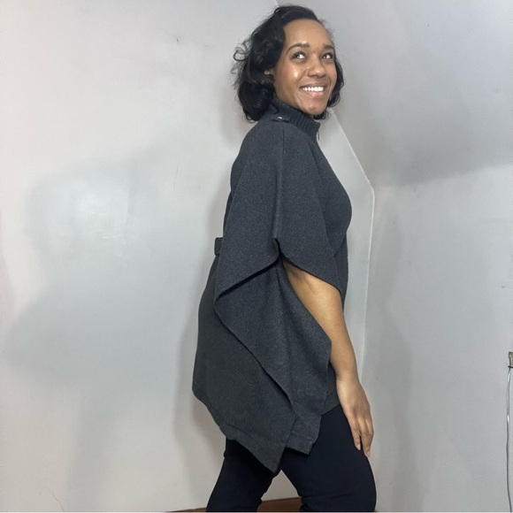 WHBM Dark Neutral Zip Up Cardigan Sweater Knit Cape Lagenlook Scandi Cozy Small - Picture 12 of 17